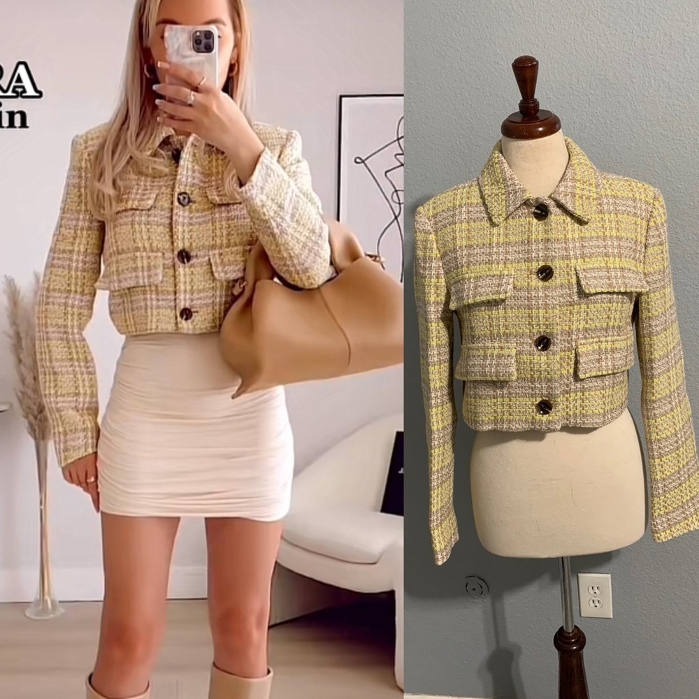 Zara Bloggers Fav‎ Luxury Cropped Textured Lapel Collar Long Sleeves Size M - Picture 14 of 15